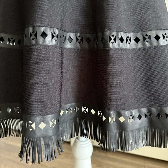 NWT Parker Black Fit and Flare Sweater Knit Dress with Fringe Hem Size M